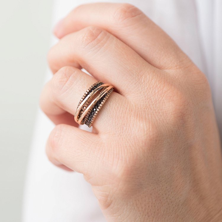 Золота каблучка з коричневими і жовтими фіанітами к04966 від ювелірного магазину Онікс - 4