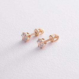 Золотые серьги-пусеты с фианитами с02598