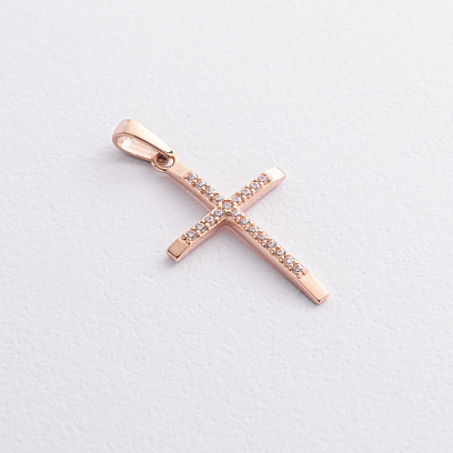 Крестик в красном золоте (фианиты) п04022