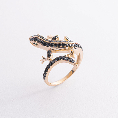 Каблучка "Ящірка" у жовтому золоті (фіаніти) к08309