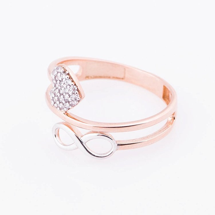 Золотое кольцо "Сердце и бесконечность" с фианитом к05144 от ювелирного магазина Оникс - 1