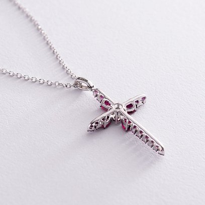 Золотий хрест з діамантами та рубінами МР8087Сgm №4