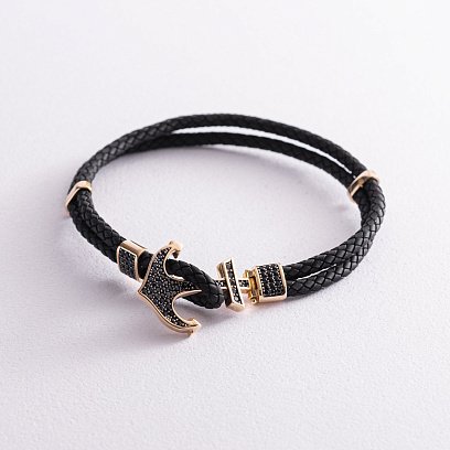 Каучуковый браслет в золоте "Якорь" с фианитами б02348