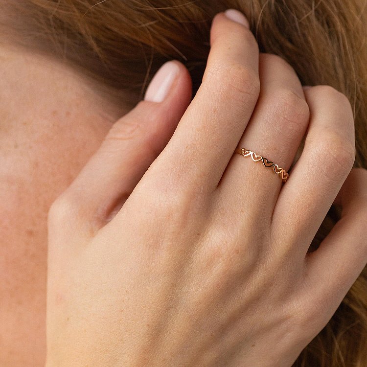 Кольцо "Сердечки" в красном золоте к07158 от ювелирного магазина Оникс - 5