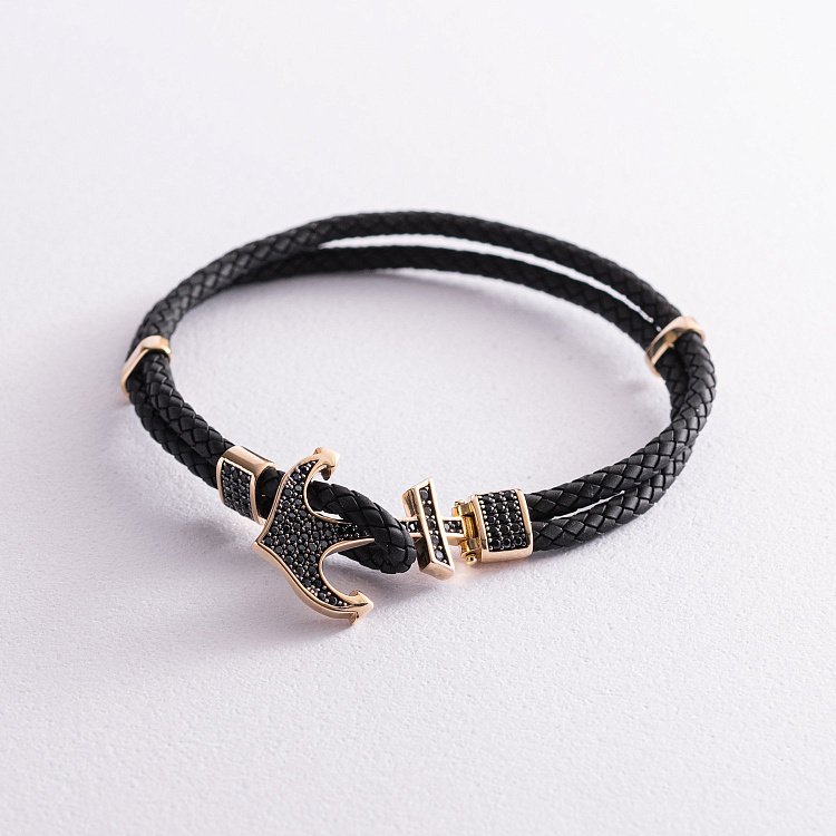 Каучуковый браслет в золоте "Якорь" с фианитами б02348 от ювелирного магазина Оникс