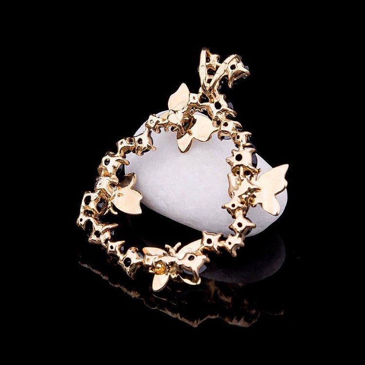 Золота підвіска "Метелики" з емаллю і фіанітами п02022 від ювелірного магазину Онікс - 1