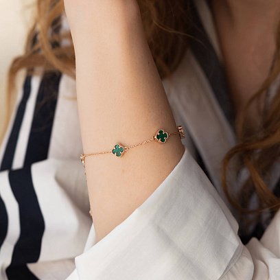 Браслет "Конюшина" з малахітом mini (червоне золото) б05246 №7