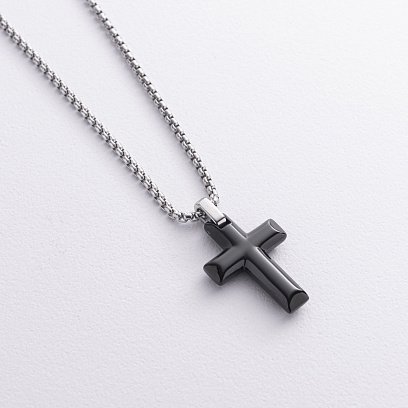 Чоловіче кольє "Хрест" c чорними фіанітами ZANCAN EHC053 №6