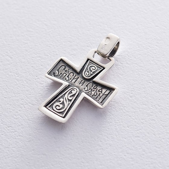 Серебряный крестик "Спаси и Сохрани" 131725 №4