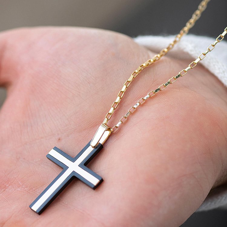 Хрест із жовтого золота (циркон) 603-00007 від ювелірного магазину Онікс - 1