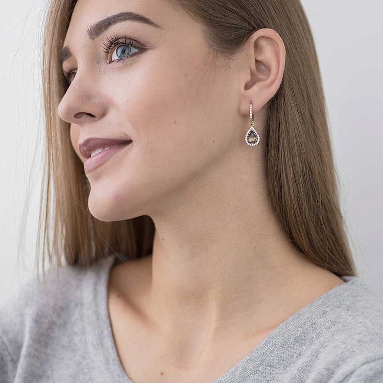 Золоті сережки з раухтопазом і фіанітами 14048494 від ювелірного магазину Онікс - 3