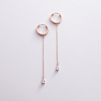 Серьги - кольца "Капельки"  с фианитами (красное золото) с08351