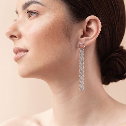 Серебряные серьги - пусеты "Элеонора" с цепочками 902-01200