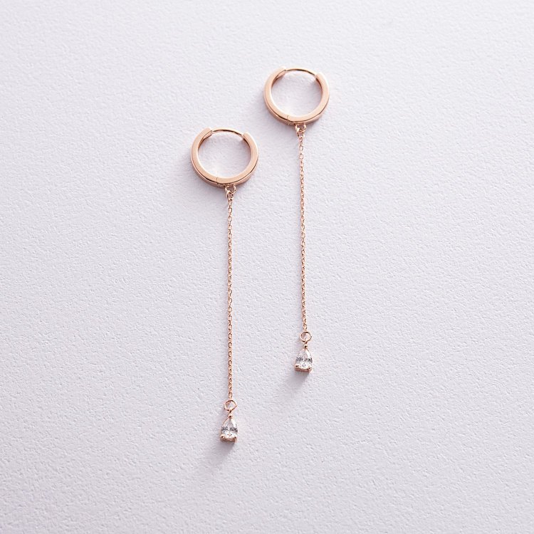 Серьги - кольца "Капельки"  с фианитами (красное золото) с08351 от ювелирного магазина Оникс