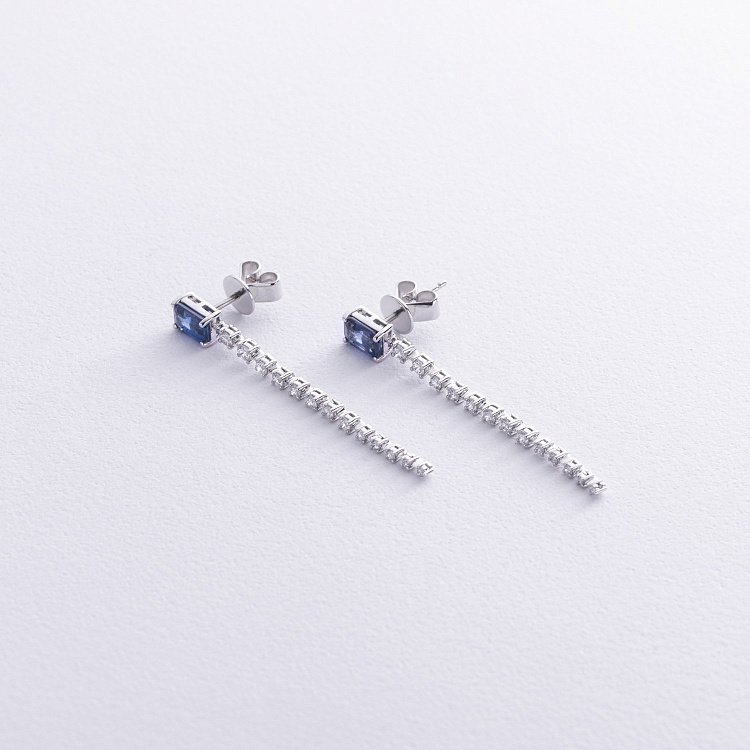 Золотые серьги - пусеты (сапфиры, бриллианты) сб0513sm от ювелирного магазина Оникс - 2