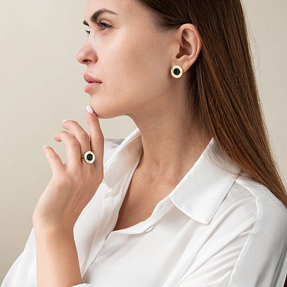 Серьги "Love" в желтом золоте (эмаль) с06796 №4