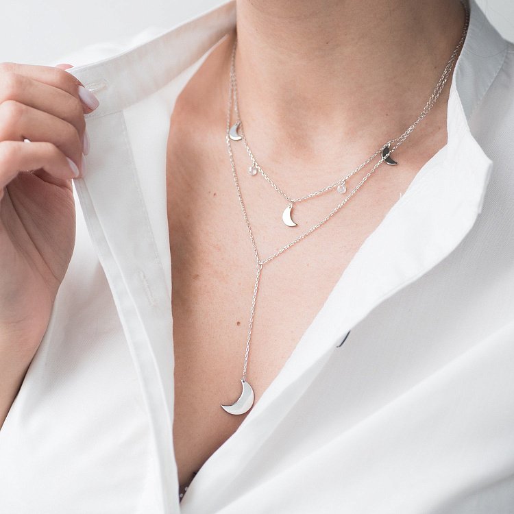 Двойное серебряное колье "Луна" с фианитами 18946 от ювелирного магазина Оникс - 1