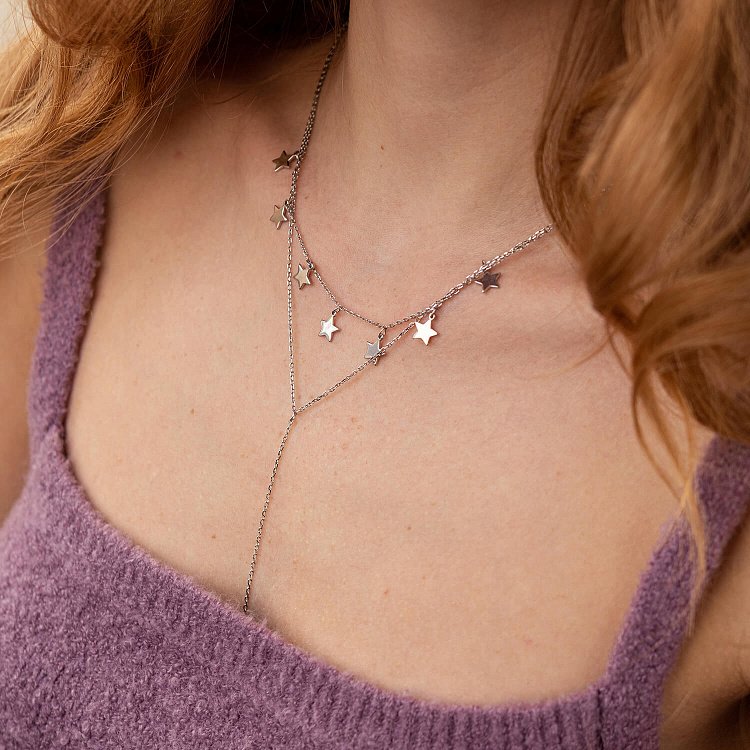 Двойное серебряное колье "Звездочки" 181035 от ювелирного магазина Оникс - 1