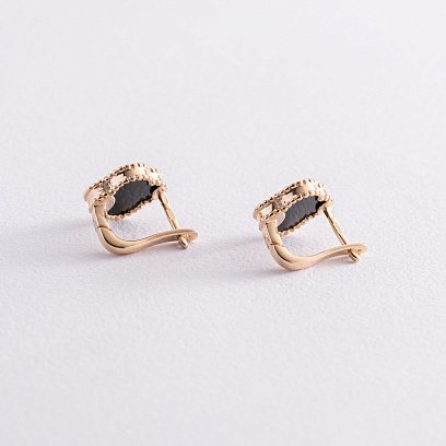 Золоті сережки "Конюшина" з оніксом с06169 №5