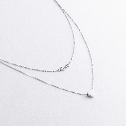 Подвійне кольє "Love і сердечко" (біле золото) кол02621 №2