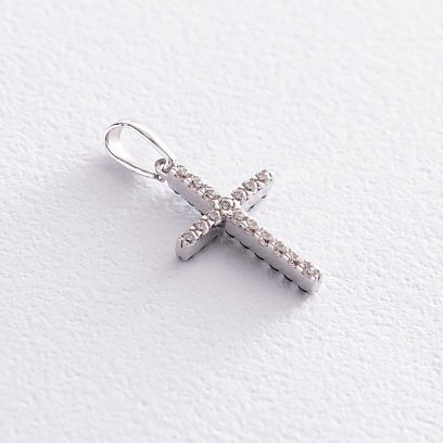 Золотой крестик с черными и белыми фианитами п03159 №3