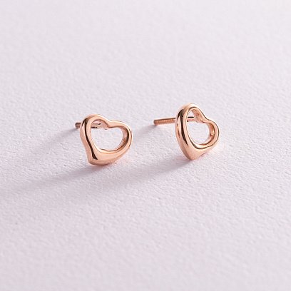 Золотые серьги - пусеты "Сердечки" с07542 №4
