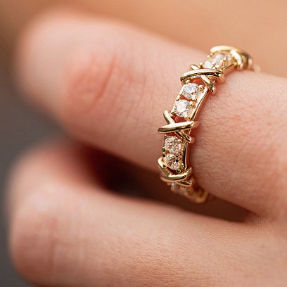 Кольцо "Rosie" с фианитами (желтое золото) к05890 №4