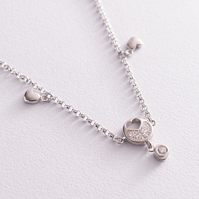 Срібний браслет "Сердечка" з фіанітами на ногу 141568 №3