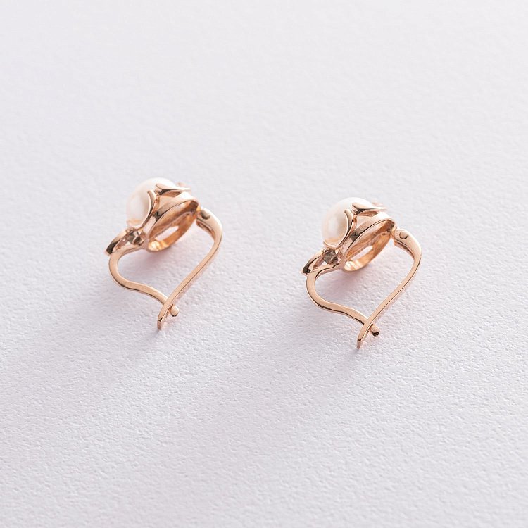 Золотые серьги (жемчуг, фианиты) с05798 от ювелирного магазина Оникс - 3