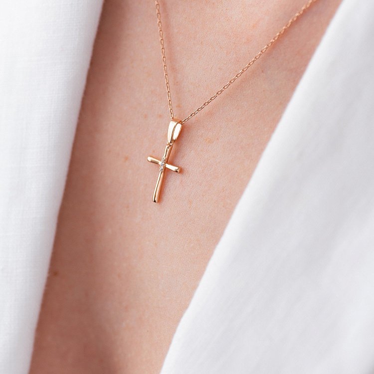 Золотое колье "Крестик" с фианитами кол02190 от ювелирного магазина Оникс - 5