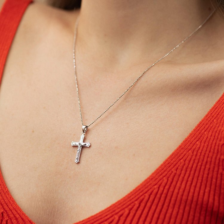 Золотой крестик "Распятие. Спаси и Сохрани" (на укр. языке) п03871 от ювелирного магазина Оникс - 1