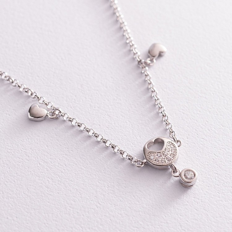 Срібний браслет "Сердечка" з фіанітами на ногу 141568 від ювелірного магазину Онікс - 2