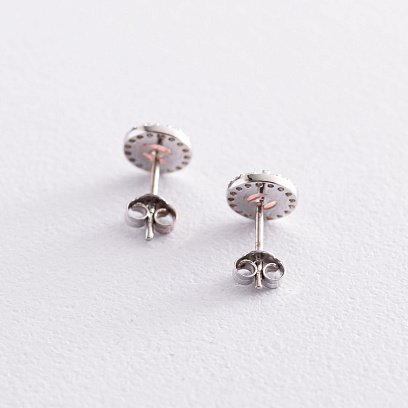 Золотые серьги-пусеты "Сияние" (синт. опал, фианиты) 8 мм с07437 №3