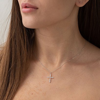 Крестик в белом золоте (бриллианты) пб0295ch №2