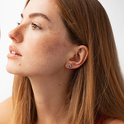 Серебряные серьги - пусеты "Zoe" с фианитами 1515 №5