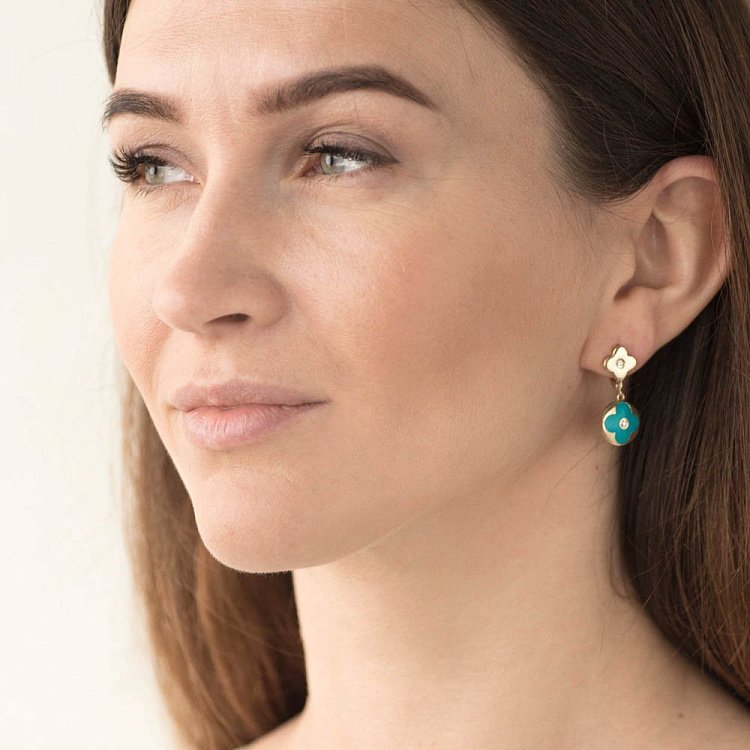 Золоті сережки "Конюшина" (емаль, фіаніт) с05388 від ювелірного магазину Онікс - 2