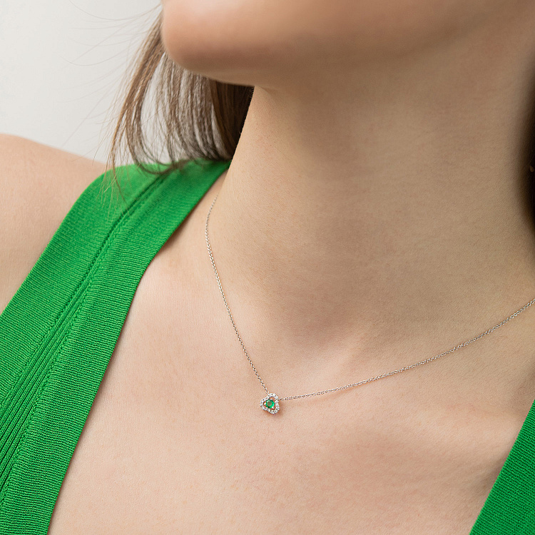 Золоте кольє "Конюшина" (діаманти, смарагд) колб0165ca від ювелірного магазину Онікс - 3