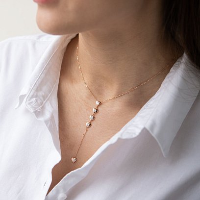 Золотое колье "Сердечки" с фианитами кол01495 №2