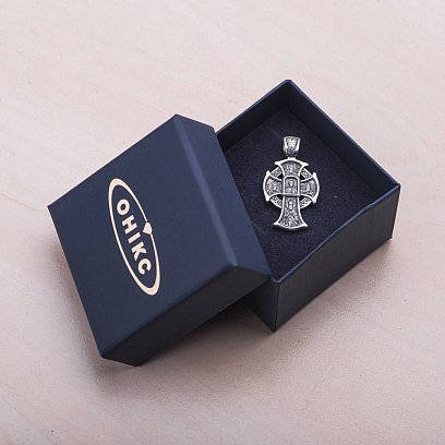 Срібний православний хрест "Господь Вседержитель. Ікона Божої Матері "Відрада та втіха" з чорнінням 13526 №3