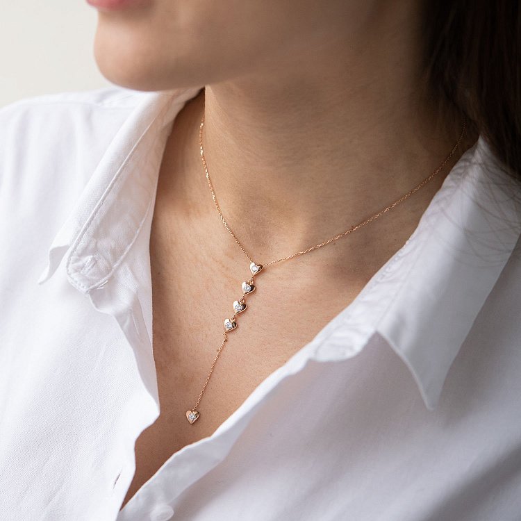 Золотое колье "Сердечки" с фианитами кол01495 от ювелирного магазина Оникс - 1