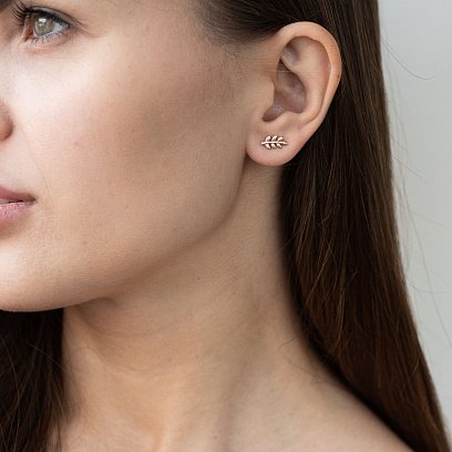 Серьги - пусеты "Веточки" в красном золоте с06925 №5