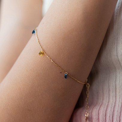 Золотой браслет "Украинка" (синие и желтые фианиты) б05116 №6