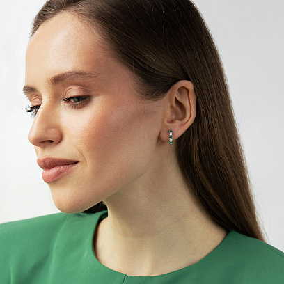 Сережки - кільця в білому золоті (діаманти, смарагди) сб0729ri №4