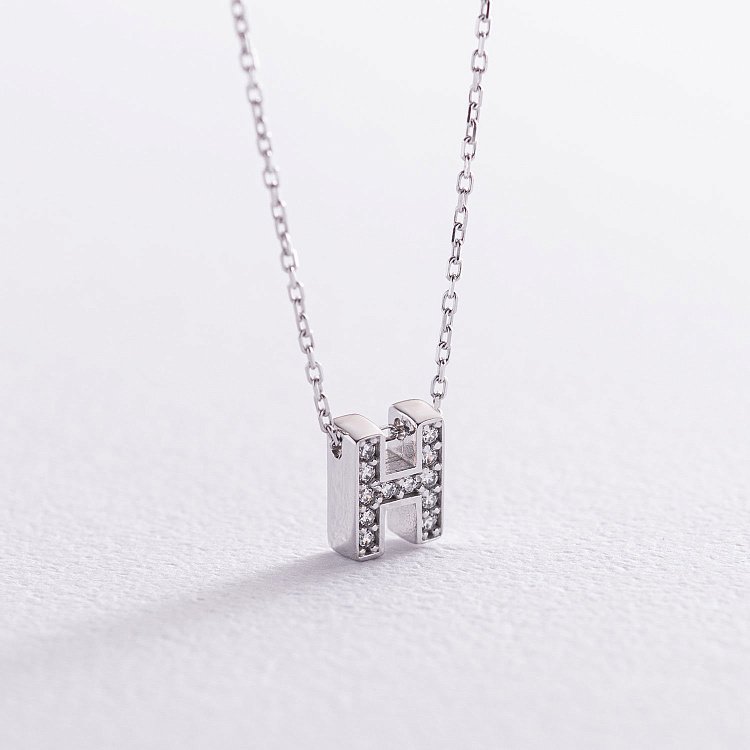 Колье с буквой "Н" в белом золоте (фианиты) кол01329Н от ювелирного магазина Оникс - 4