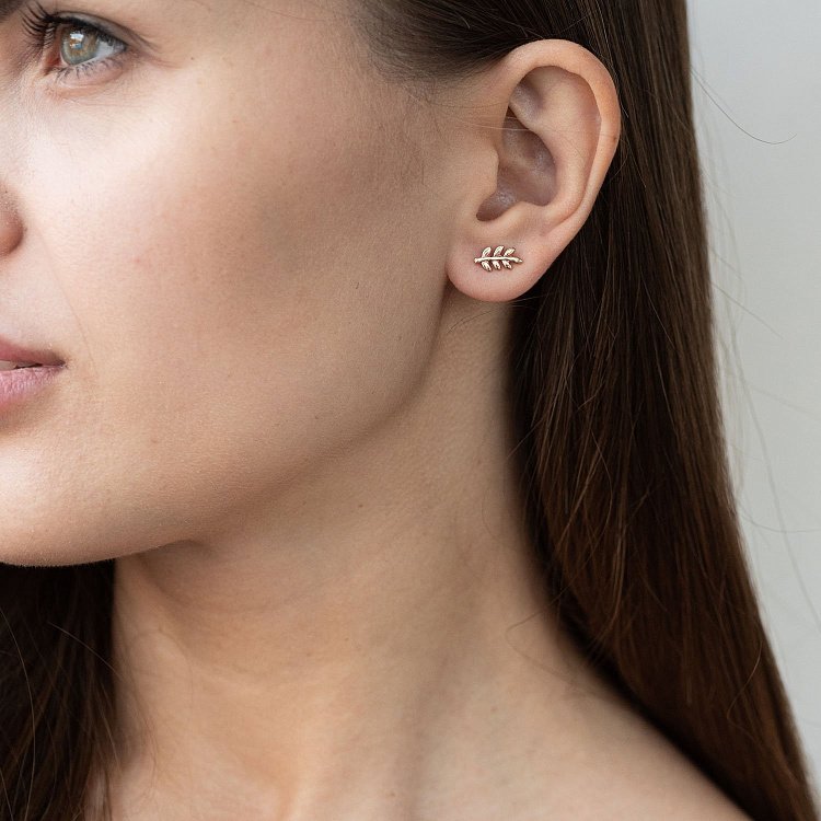 Серьги - пусеты "Веточки" в красном золоте с06925 от ювелирного магазина Оникс - 4