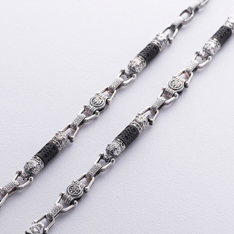 Чоловічий срібний ланцюжок "Ведмеді" з ебеновим деревом 1252 від ювелірного магазину Онікс