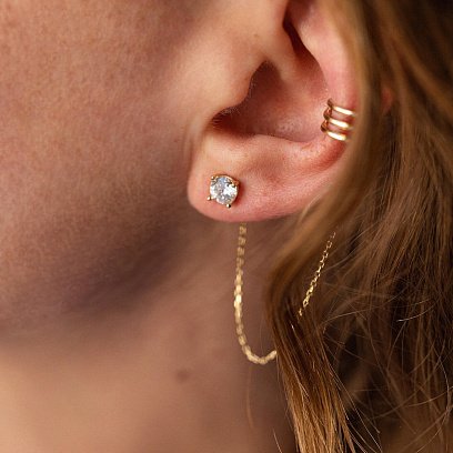 Сережка - каффа "Трініті" в жовтому золоті (фіаніт) с08045 №6