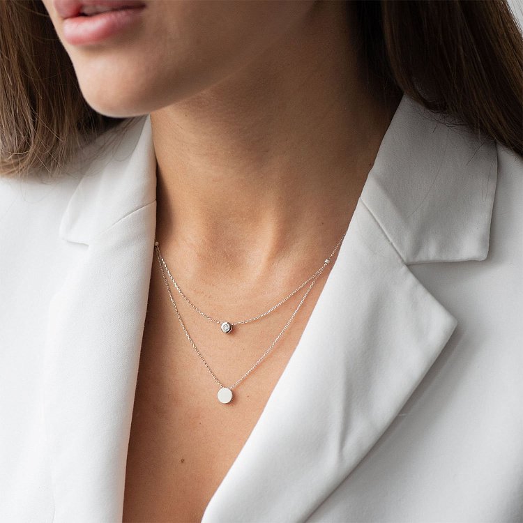 Кольє "Маленьке коло" з одним фіанітом (біле золото) кол01752 від ювелірного магазину Онікс