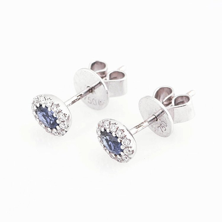 Золоті сережки-пусети з сапфірами і діамантами сб0031mi від ювелірного магазину Онікс - 1