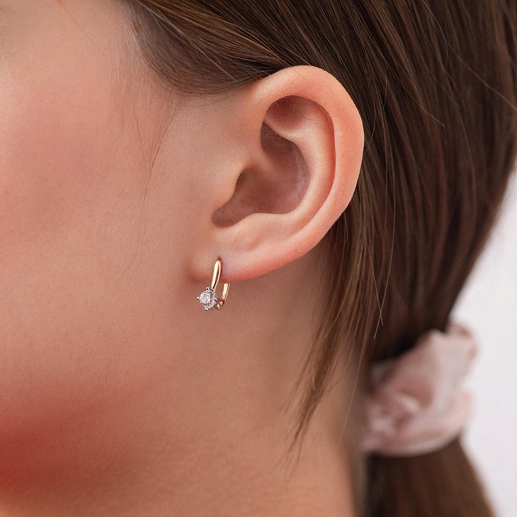 Золотые детские серьги с фианитами с07602 от ювелирного магазина Оникс - 1